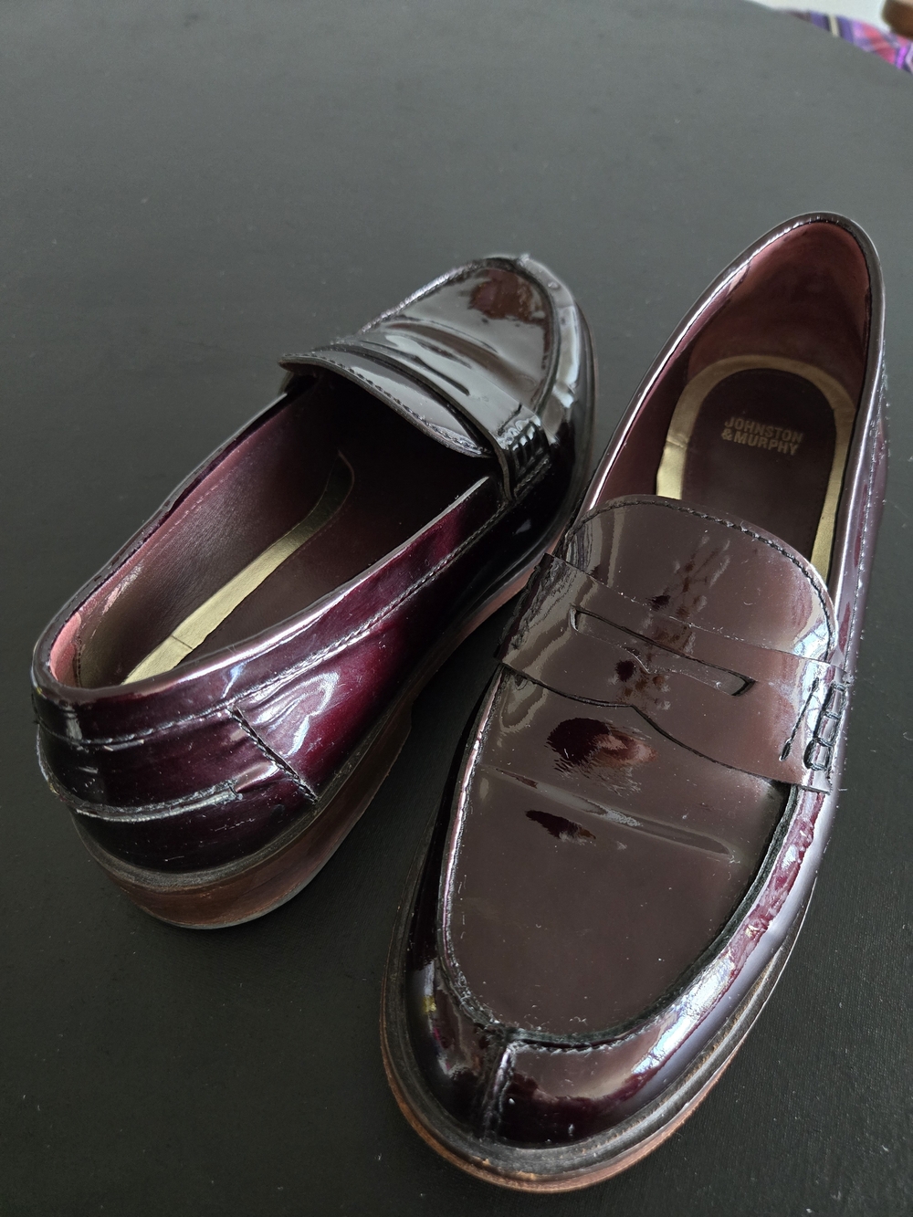 Johnston & Murphy Womens Gillian Penny Loafers Burgundy Patent Leather Size 9M